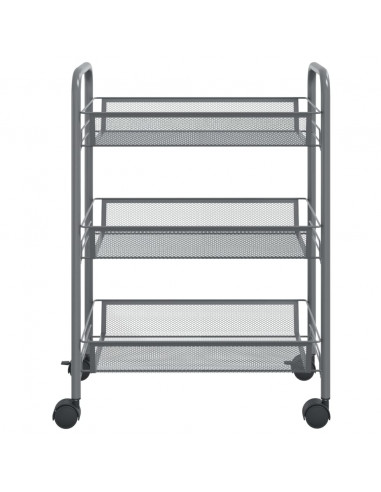 Carrello da Cucina con 3 Ripiani Grigio 46x26x64 cm in Ferro