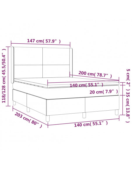 Giroletto a Molle con Materasso Grigio Scuro 140x200cm Tessuto