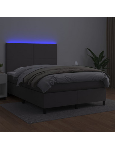 Giroletto Molle con Materasso e LED Grigio 140x190cm Similpelle