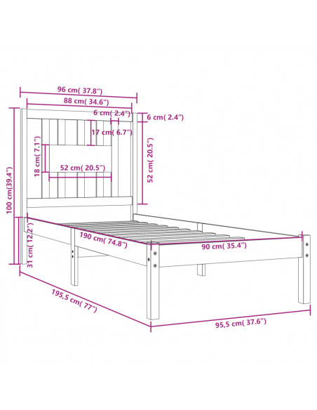 Giroletto Bianco in Legno Massello 90x190 cm Single