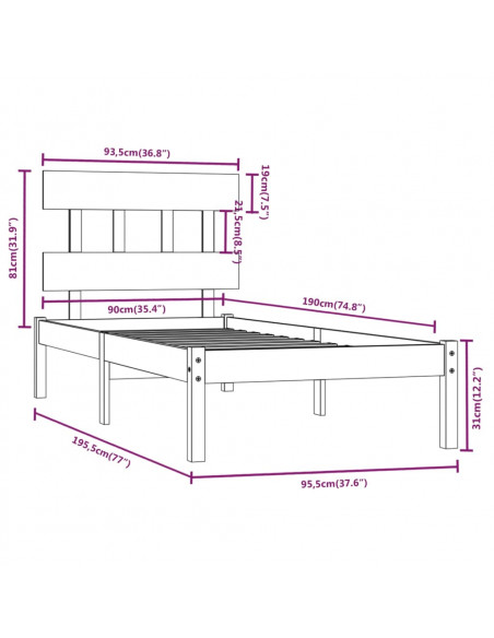 Giroletto Bianco in Legno Massello 90x190 cm Single