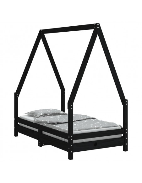 Giroletto per Bambini Nero 70x140 cm in Legno Massello di Pino