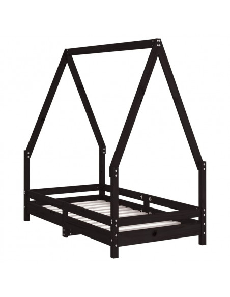 Giroletto per Bambini Nero 70x140 cm in Legno Massello di Pino