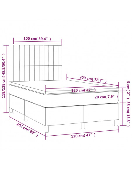 Giroletto a Molle con Materasso Marrone Scuro 120x200cm Tessuto