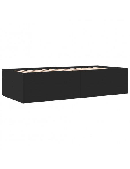 Divano Letto con Cassetti Nero 90x190 cm in Legno Multistrato