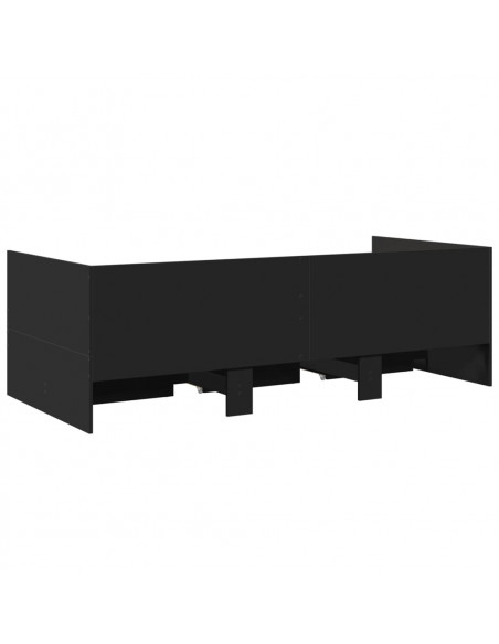 Divano Letto con Cassetti Nero 90x190 cm in Legno Multistrato
