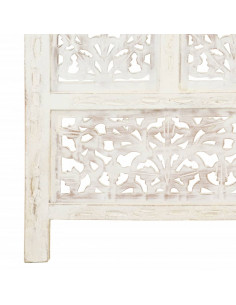 Divisorio 4 Pannelli Intagliato Bianco 160x165cm Mango Massello