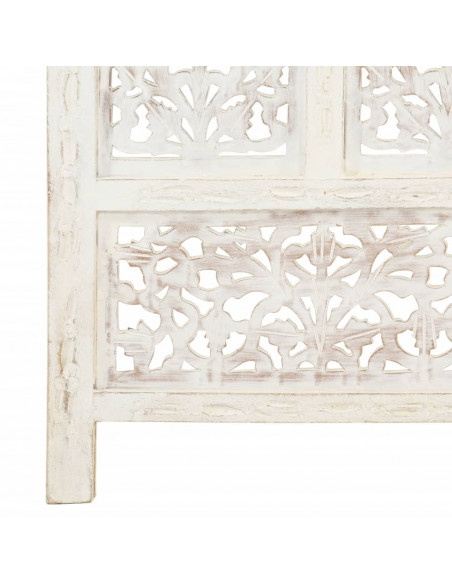 Divisorio 4 Pannelli Intagliato Bianco 160x165cm Mango Massello