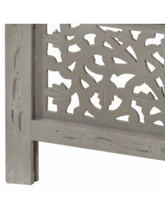 Divisorio 4 Pannelli Intaglio Grigio 160x165 cm Legno di Mango