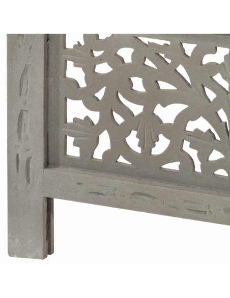 Divisorio 4 Pannelli Intaglio Grigio 160x165 cm Legno di Mango