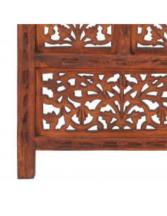 Divisorio 4 Pannelli Intaglio Marrone 160x165cm Mango Massello