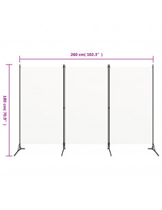 Divisorio a 3 Pannelli Bianco 260x180 cm in Tessuto