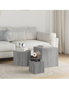 Credenze 3 pz Grigio Sonoma in Legno Multistrato