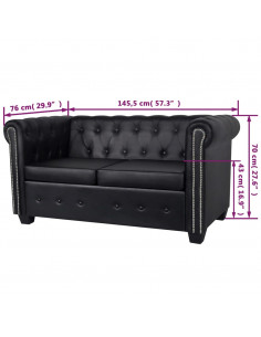 Divano Chesterfield a 2 Posti in Finta Pelle Nero