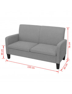 Divano a 2 Posti 135x65x76 cm Grigio Chiaro