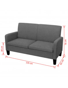 Divano a 2 Posti 135x65x76 cm Grigio Scuro