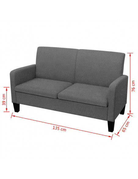 Divano a 2 Posti 135x65x76 cm Grigio Scuro