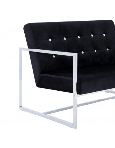 Divano a 2 Posti con Braccioli Nero Cromo e Velluto