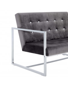 Divano a 2 Posti con Braccioli Grigio Scuro Cromato e Velluto