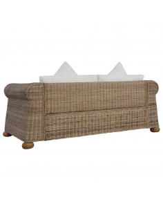 Divano a 2 Posti con Cuscini in Rattan Naturale