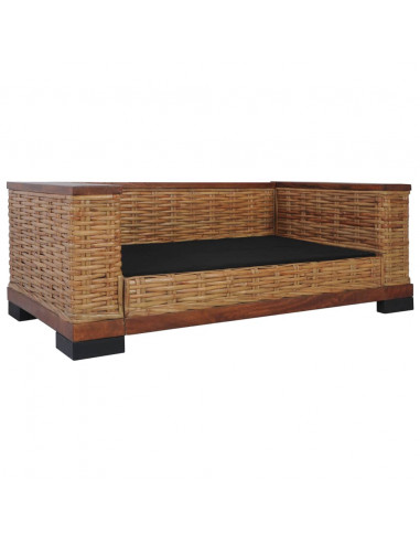 Divano a 2 Posti con Cuscini Marrone in Rattan Naturale