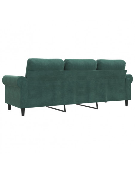Divano a 3 Posti Verde Scuro 180 cm in Velluto
