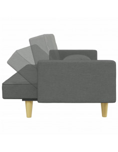 Divano Letto 2Posti Cuscini e Poggiapiedi Grigio Scuro Tessuto