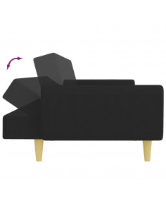 Divano Letto a 2 Posti con Poggiapiedi Nero in Tessuto