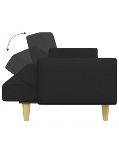 Divano Letto a 2 Posti con Poggiapiedi Nero in Tessuto