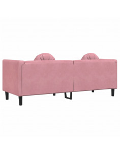 Divano a 3 Posti con Cuscini Rosa in Velluto