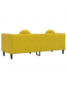 Divano a 3 Posti con Cuscini Giallo in Velluto