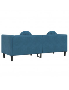 Divano a 3 Posti con Cuscini Blu in Velluto