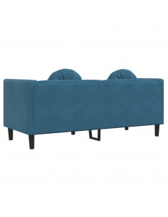 Divano a 2 Posti con Cuscini Blu in Velluto