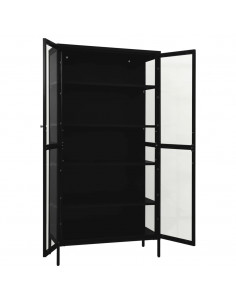 Vetrina Nera 90x40x180 cm in Acciaio e Vetro Temperato