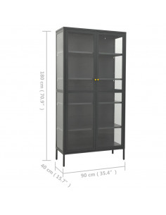 Vetrina Antracite 90x40x180 cm in Acciaio e Vetro Temperato