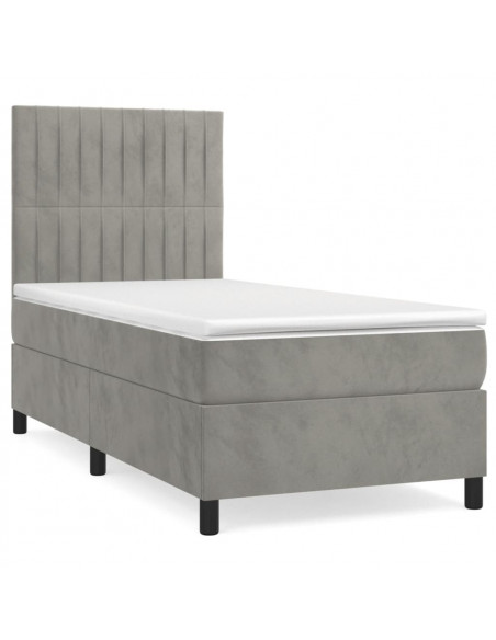 Giroletto a Molle con Materasso Grigio Chiaro 90x190 cm Velluto