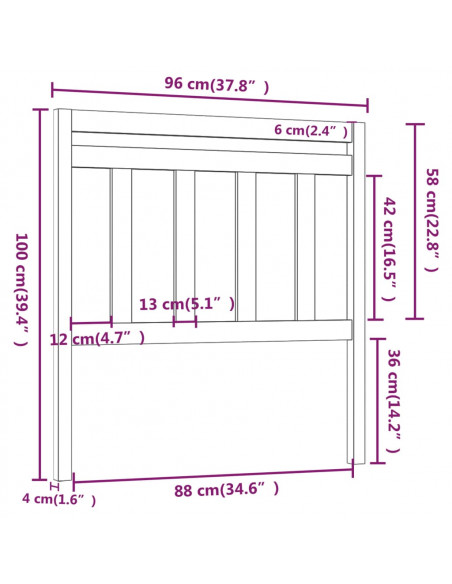Testiera per Letto Nera 96x4x100 cm in Legno Massello di Pino