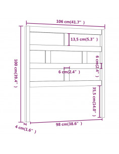 Testiera per Letto Nera 106x4x100 cm in Legno Massello di Pino