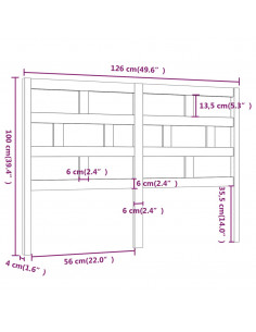 Testiera per Letto 126x4x100 cm in Legno Massello di Pino