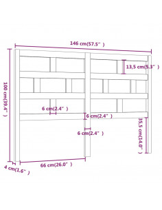 Testiera per Letto Nera 126x4x100 cm in Legno Massello di Pino