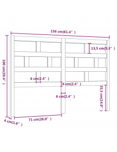 Testiera per Letto Nera 156x4x100 cm in Legno Massello di Pino