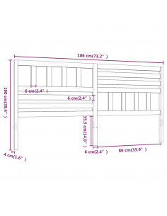 Testiera per Letto Nera 186x4x100 cm in Legno Massello di Pino