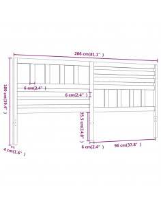 Testiera per Letto Bianca 206x4x100cm in Legno Massello di Pino