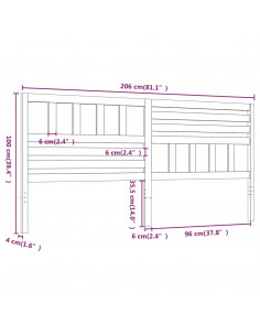 Testiera per Letto Grigia 206x4x100cm in Legno Massello di Pino