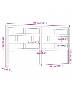 Testiera per Letto Bianca 186x4x100cm in Legno Massello di Pino