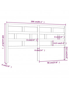 Testiera per Letto Grigia 206x4x100cm in Legno Massello di Pino