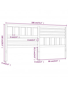Testiera per Letto Grigia 186x4x100cm in Legno Massello di Pino