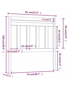 Testiera per Letto 81x4x100 cm in Legno Massello di Pino
