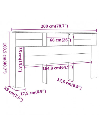 Testiera con Contenitore Bianco 200x19x103,5 cm