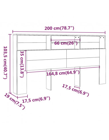 Testiera con Contenitore Bianco Lucido 200x19x103,5 cm